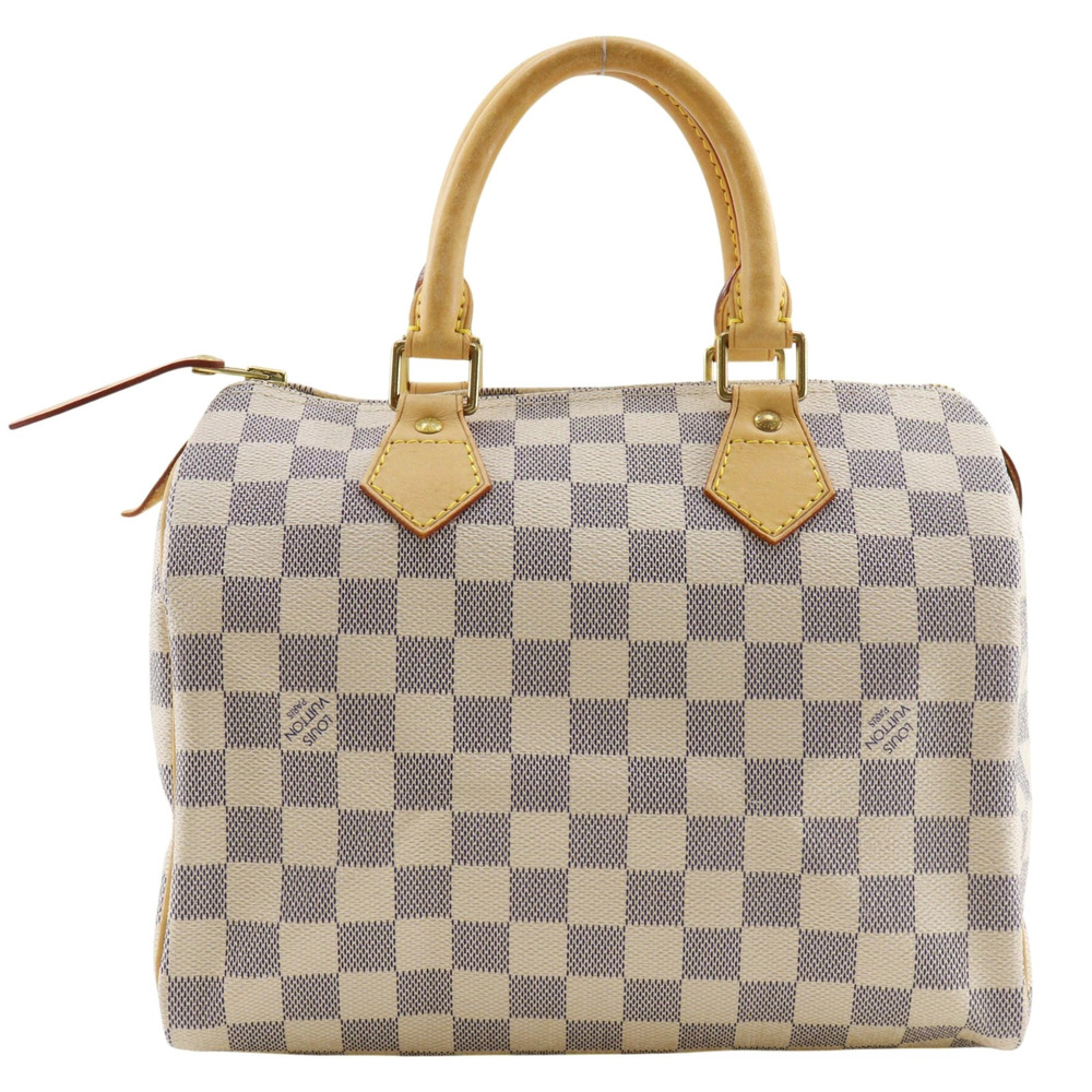 Louis Vuitton Speedy Damier Canvas Tote Bag Zipper Azur White